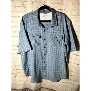 Orvis Mens XXL Blue Plaid Short Sleeve Button Down Performance Fishing Shirt